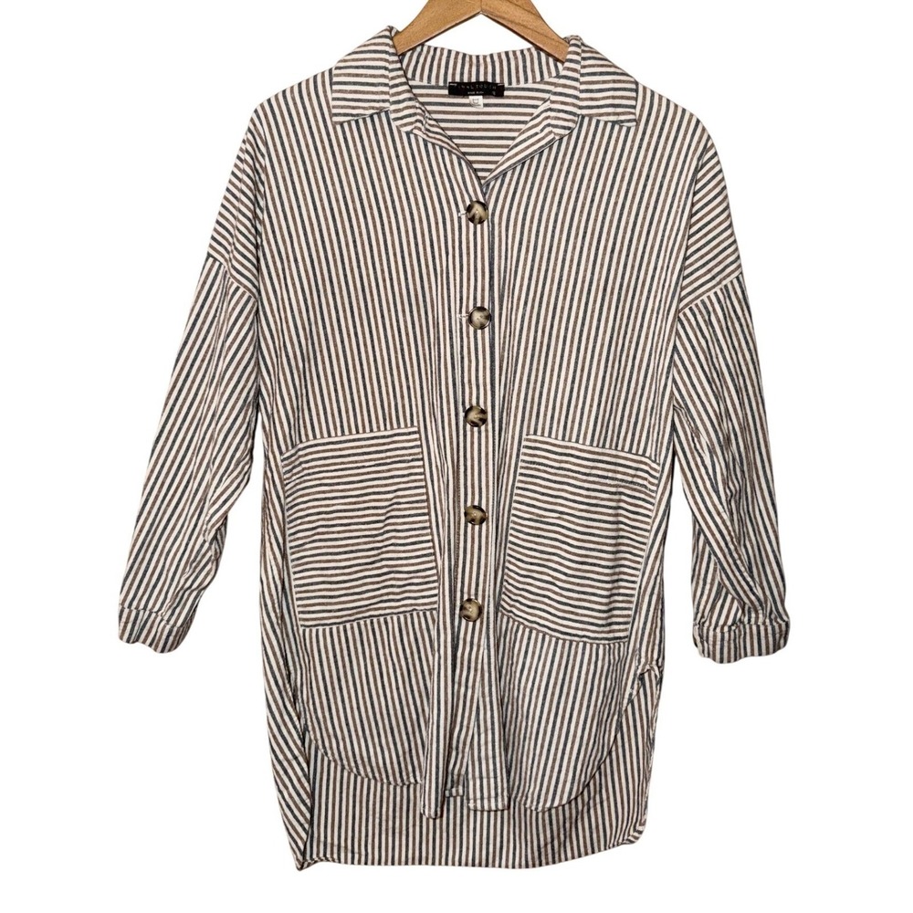 Final Touch Linen Tunic Top Womens Small Oversized Striped Button Boho Lagenlook